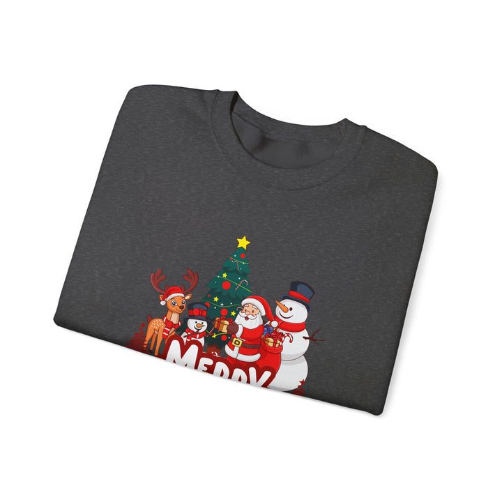 Christmas Crewneck Sweatshirt — 'Merry Christmas' Festive Holiday Sweatshirt with Santa, Reindeer & Snowman
