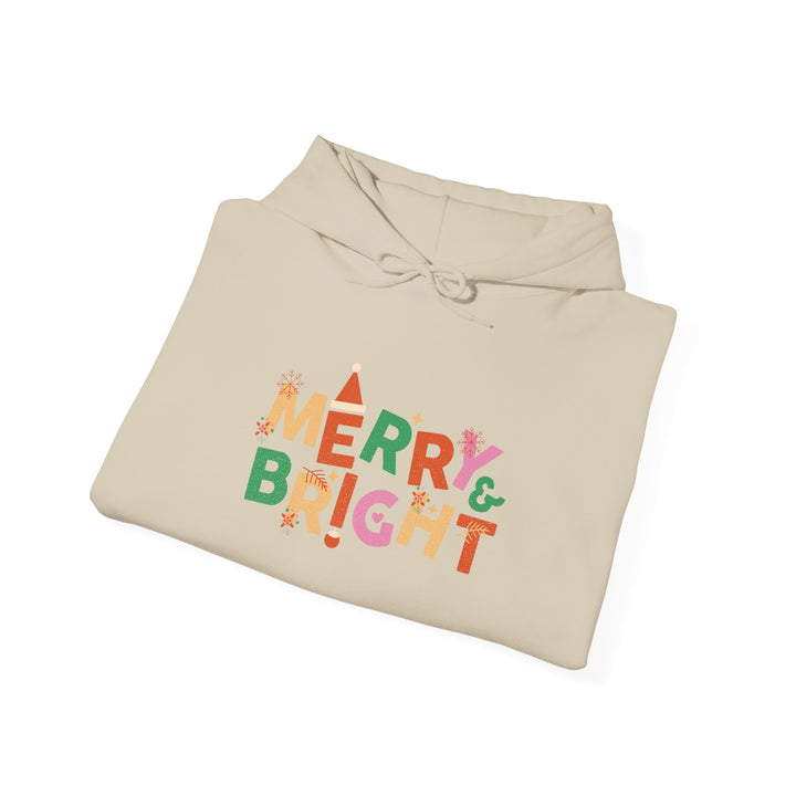 Merry & Bright Holiday Hoodie — Colorful Christmas Graphic Sweatshirt