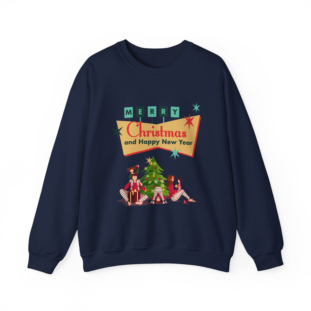 Christmas Crewneck Sweatshirt - "Merry Christmas and Happy New Year" Retro Holiday Design