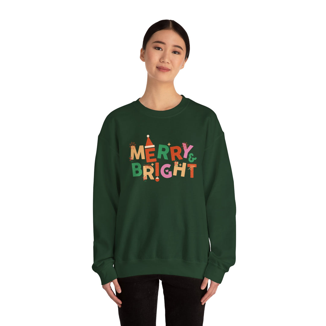 Merry & Bright Crewneck Sweatshirt — Colorful Holiday Christmas Sweater