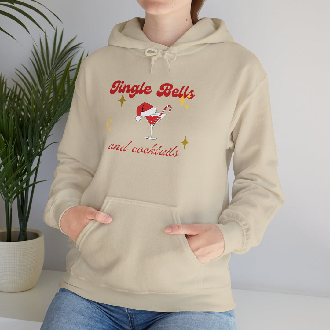 Jingle Bells and Cocktails Hoodie - Festive Unisex Heavy Blend Sweatshirt