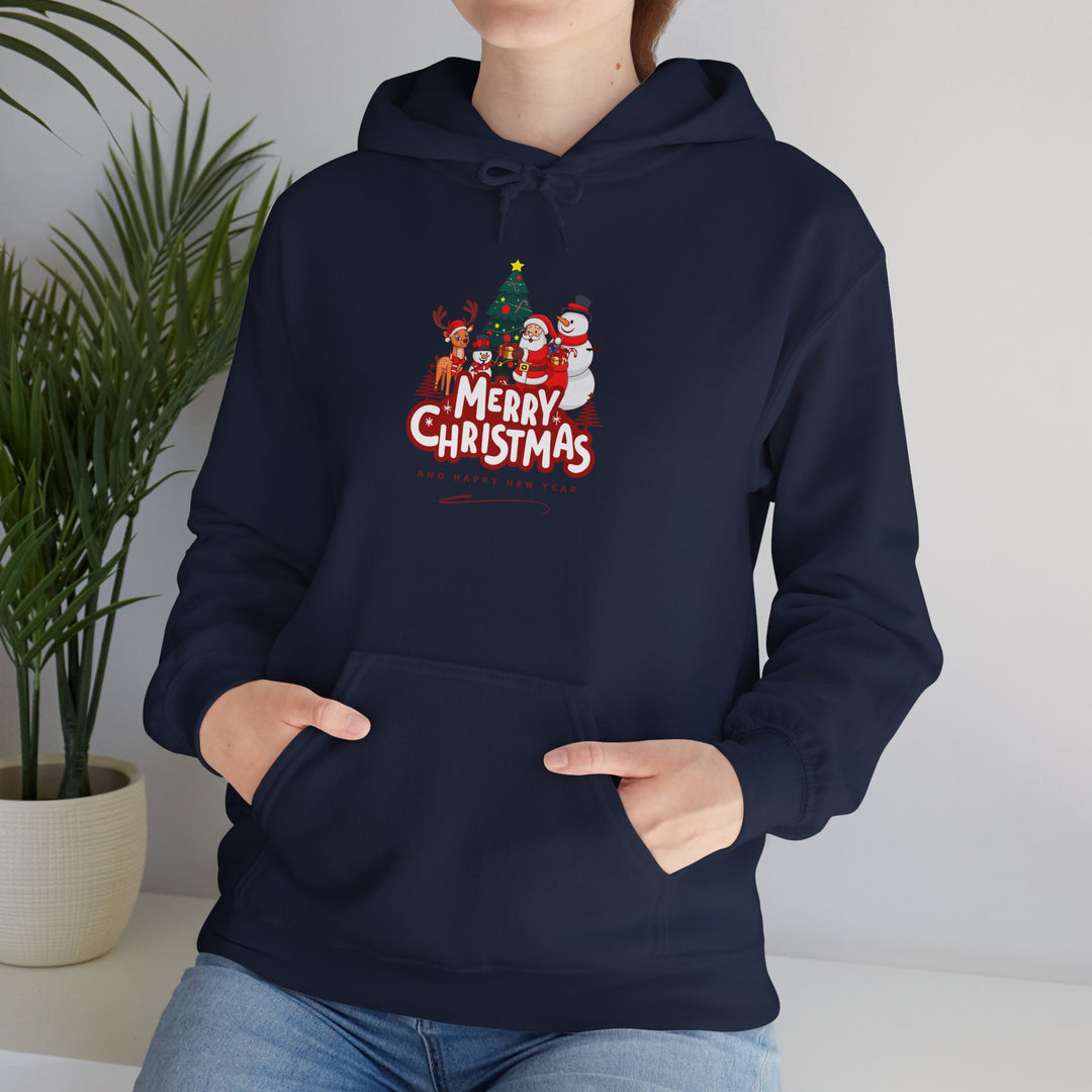 Christmas Crew Hoodie - 'Merry Christmas' Santa & Snowman Holiday Sweatshirt