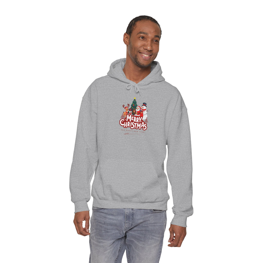 Christmas Crew Hoodie - 'Merry Christmas' Santa & Snowman Holiday Sweatshirt