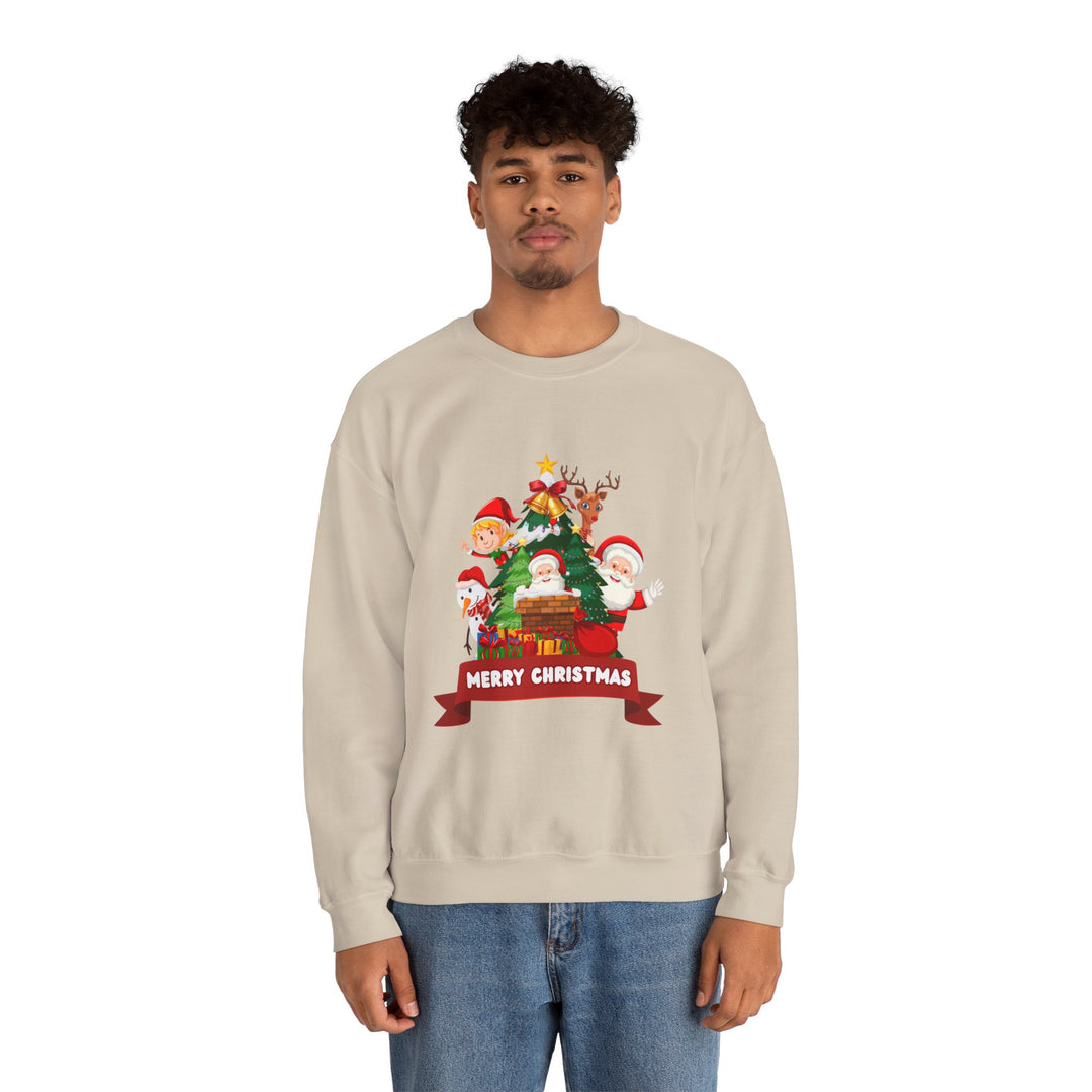 Christmas Crewneck Sweatshirt – Cute Santa & Elves "Merry Christmas" Holiday Pullover