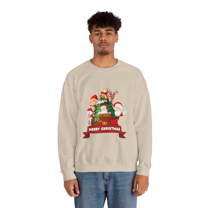 Christmas Crewneck Sweatshirt – Cute Santa & Elves "Merry Christmas" Holiday Pullover