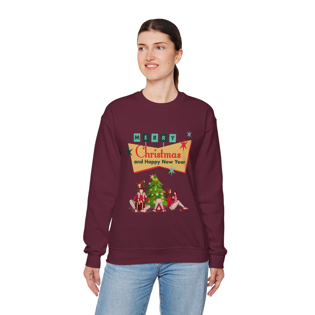 Christmas Crewneck Sweatshirt - "Merry Christmas and Happy New Year" Retro Holiday Design
