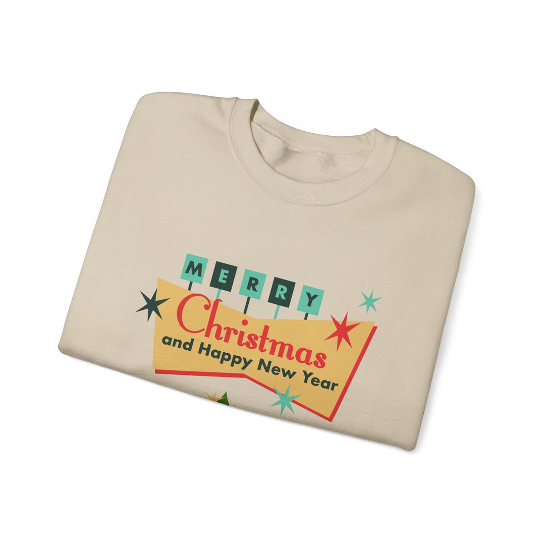 Christmas Crewneck Sweatshirt - "Merry Christmas and Happy New Year" Retro Holiday Design