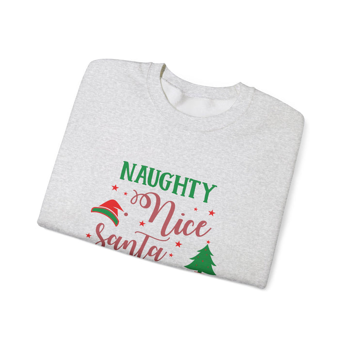 Naughty Nice Santa Is Coming Unisex Heavy Blend™ Crewneck Sweatshirt | Christmas Holiday Apparel