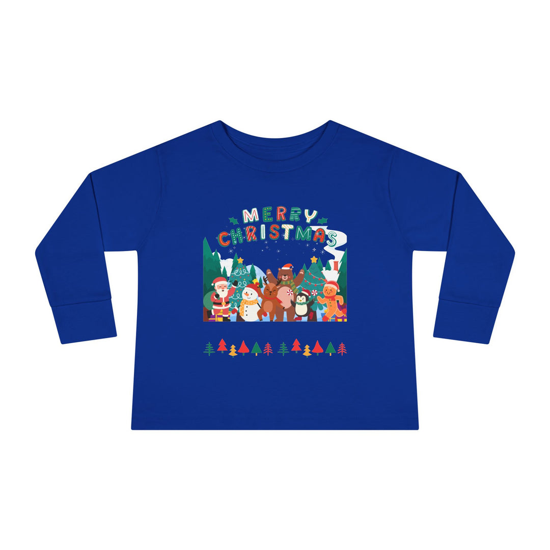 Merry Christmas Toddler Long Sleeve Tee — Cute Holiday Animal Friends