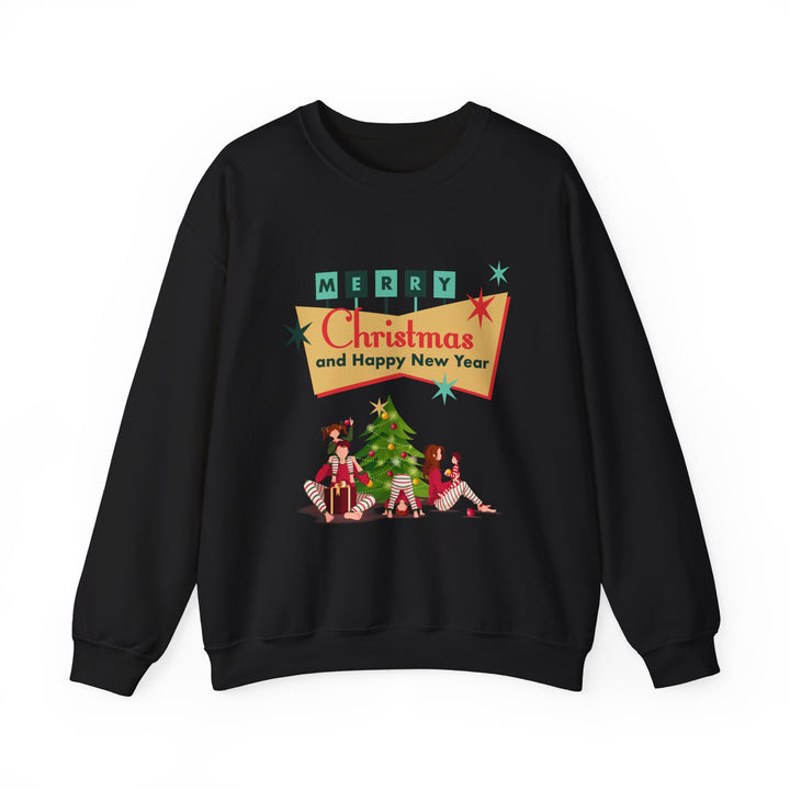 Christmas Crewneck Sweatshirt - "Merry Christmas and Happy New Year" Retro Holiday Design