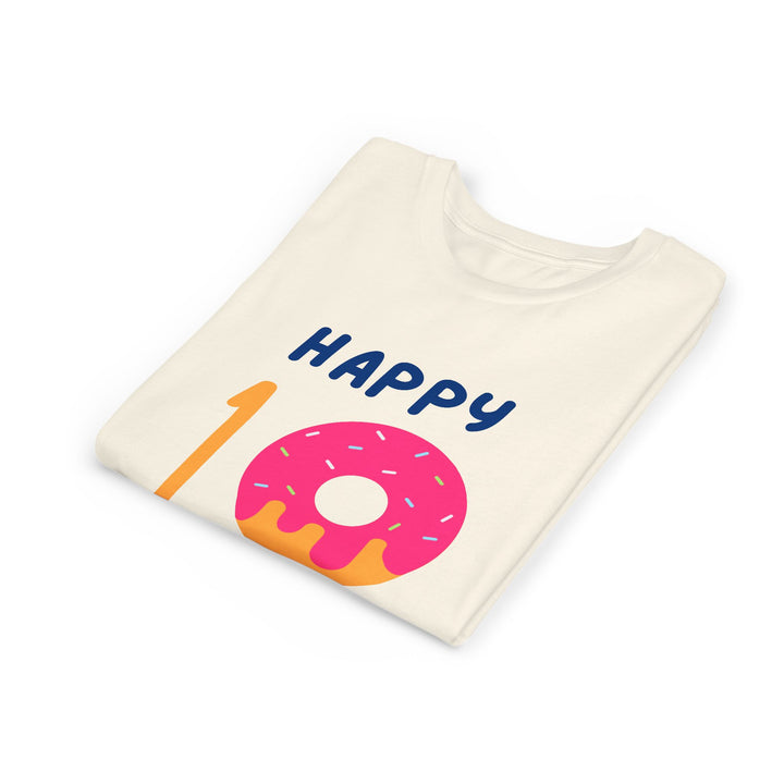 10th Birthday Youth Tee – Pink Donut "Happy 10 Birthday" Kids Shirt