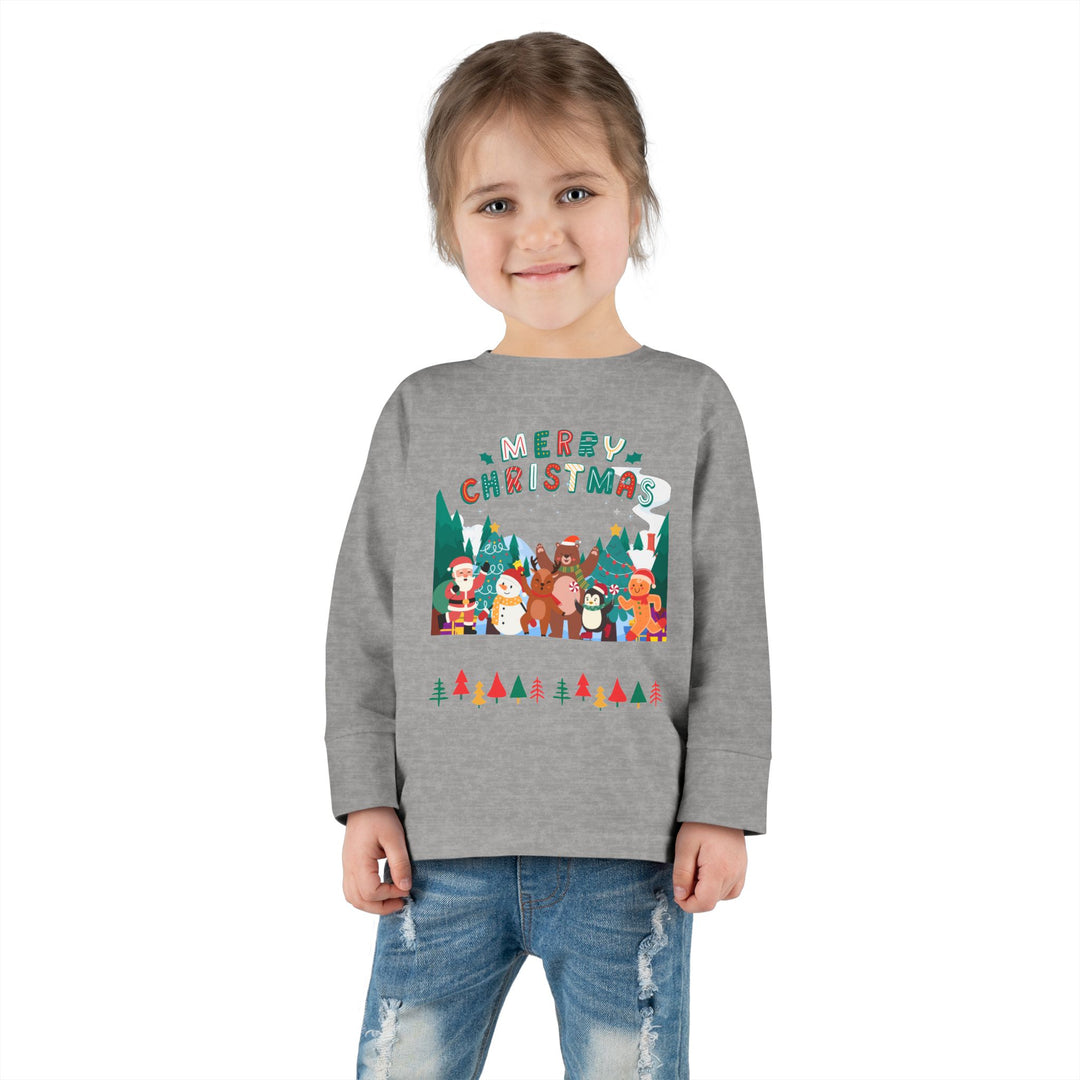 Merry Christmas Toddler Long Sleeve Tee — Cute Holiday Animal Friends