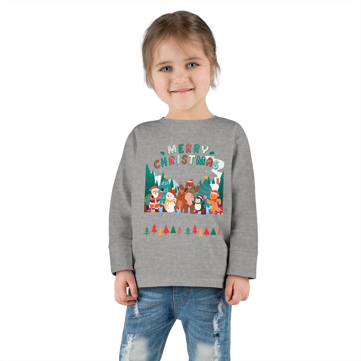 Merry Christmas Toddler Long Sleeve Tee — Cute Holiday Animal Friends