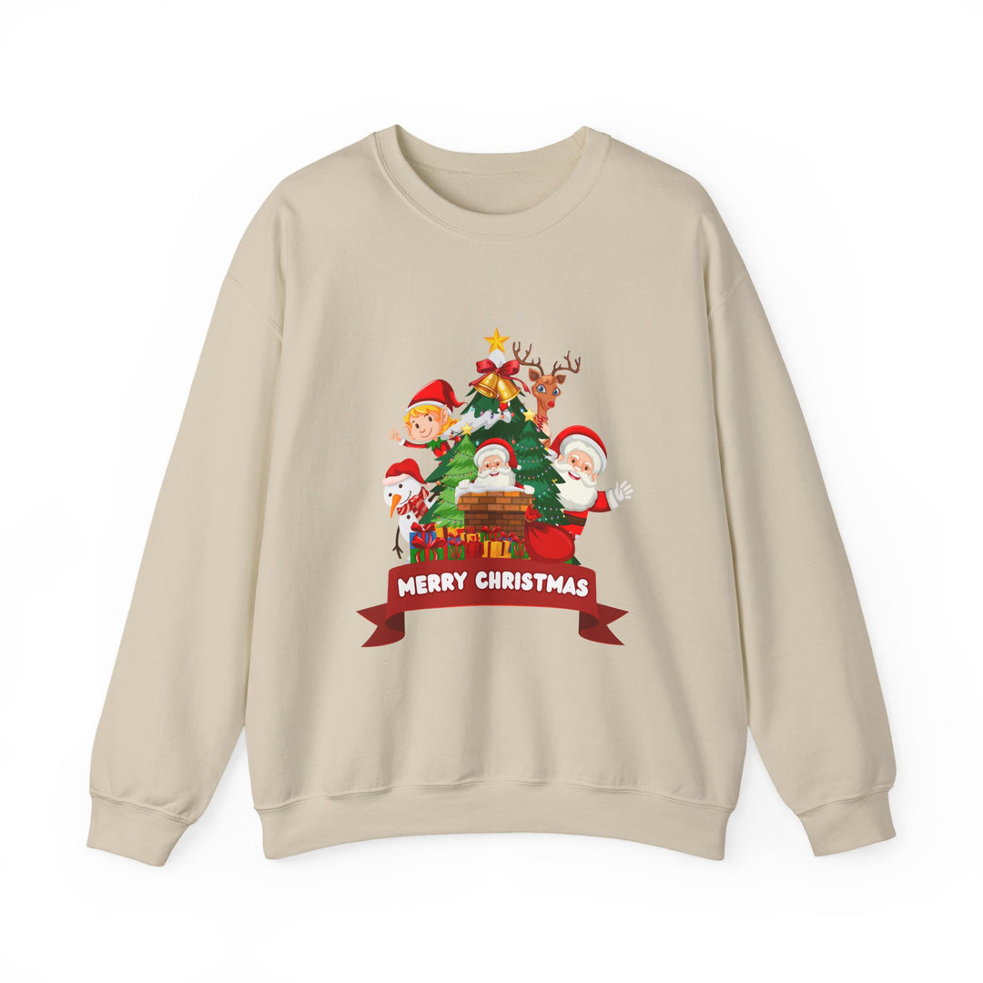 Christmas Crewneck Sweatshirt – Cute Santa & Elves "Merry Christmas" Holiday Pullover