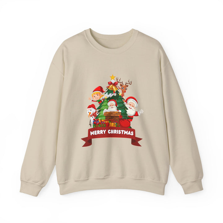 Christmas Crewneck Sweatshirt – Cute Santa & Elves "Merry Christmas" Holiday Pullover