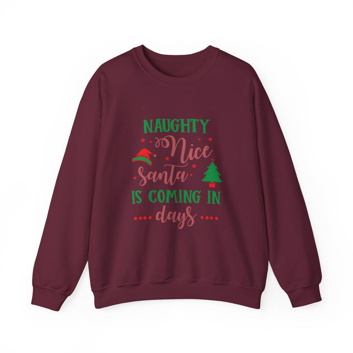 Naughty Nice Santa Is Coming Unisex Heavy Blend™ Crewneck Sweatshirt | Christmas Holiday Apparel