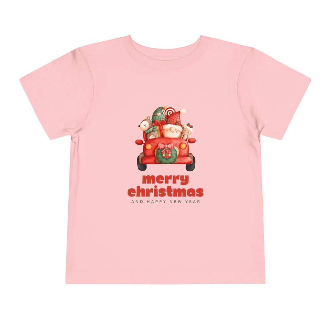 Toddler Tee — Cute Santa in Car “Merry Christmas and Happy New Year” Holiday Tee