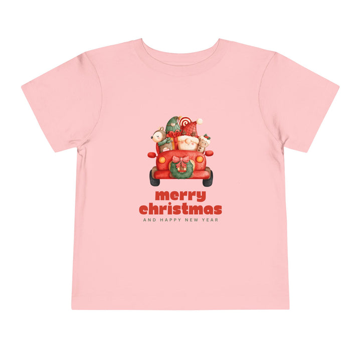 Toddler Tee — Cute Santa in Car “Merry Christmas and Happy New Year” Holiday Tee