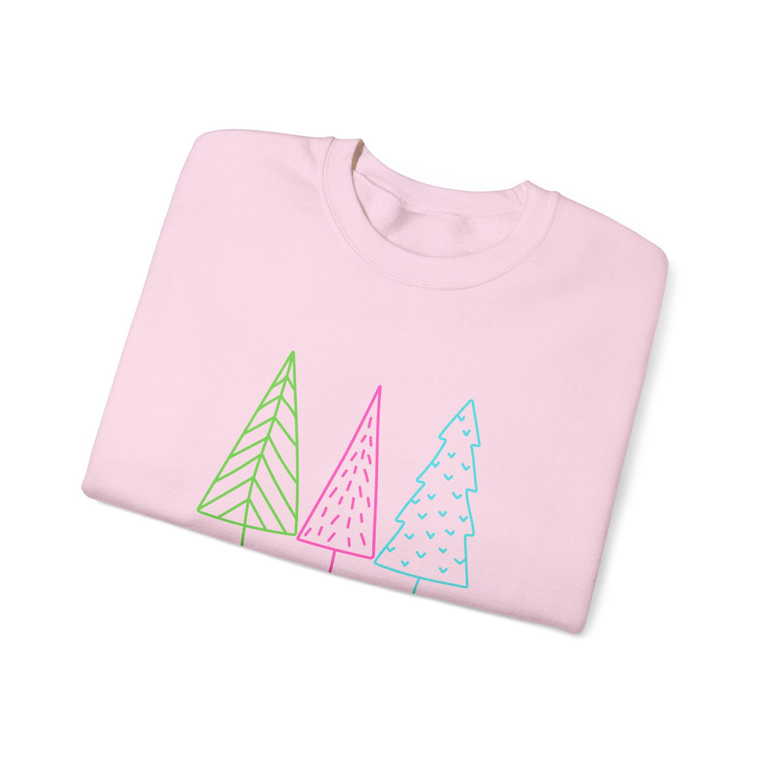 Christmas Crewneck Sweatshirt — Pastel 'Merry Christmas' Trees