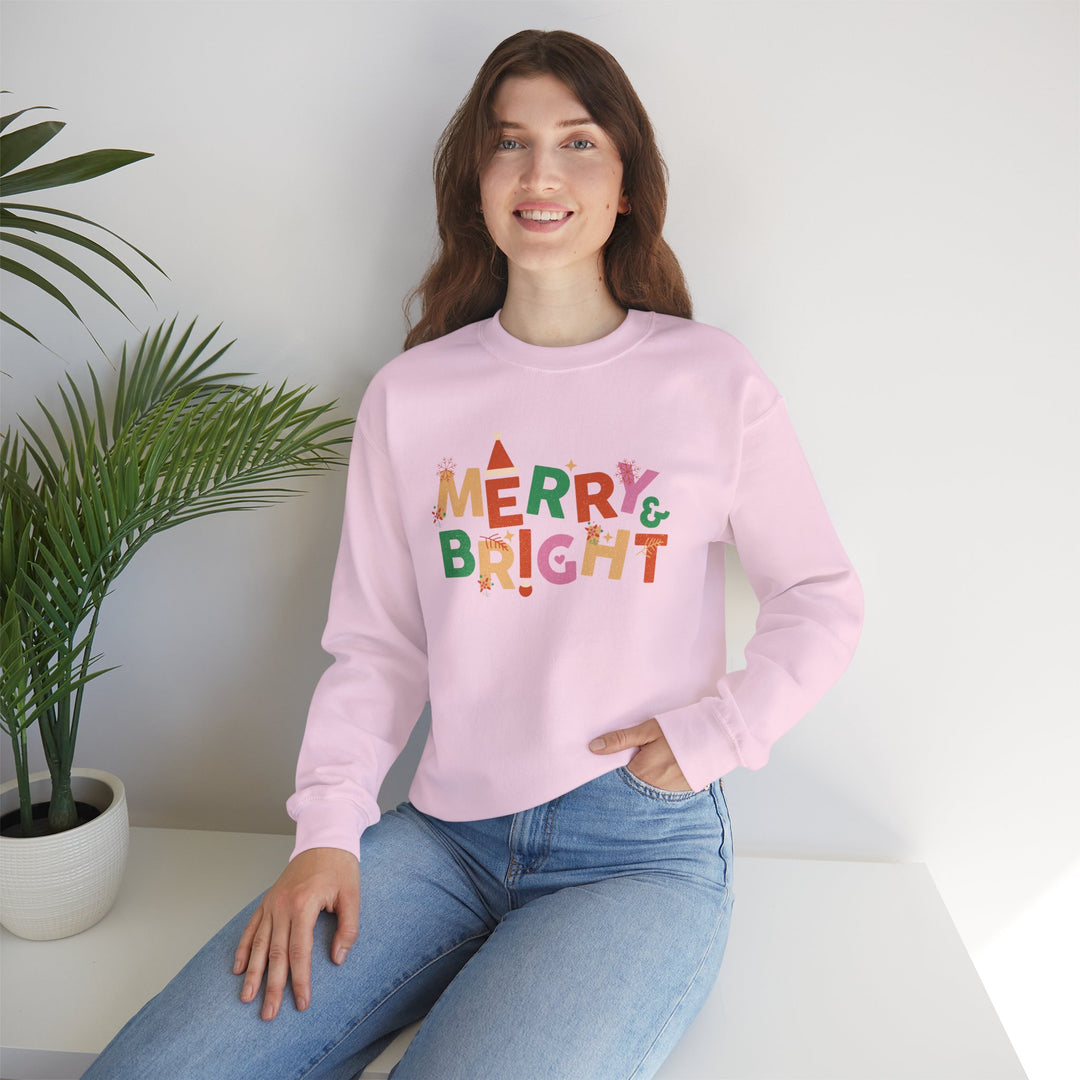 Merry & Bright Crewneck Sweatshirt — Colorful Holiday Christmas Sweater