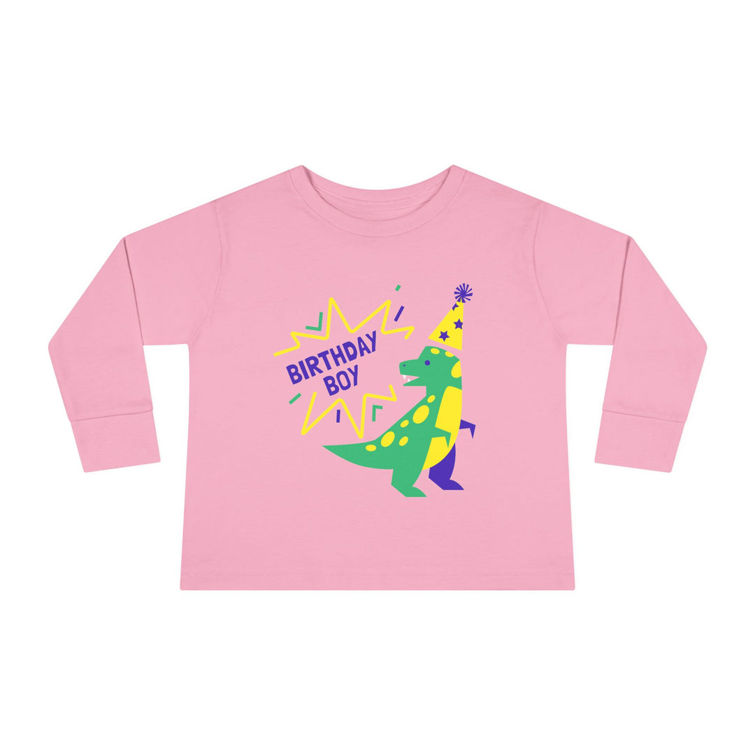 Birthday Boy Toddler Long Sleeve Tee — Cute Party Dinosaur Design