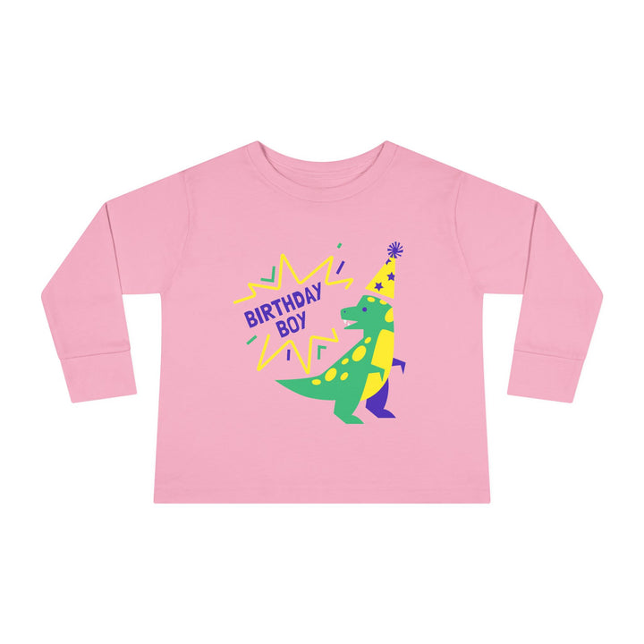 Birthday Boy Toddler Long Sleeve Tee — Cute Party Dinosaur Design