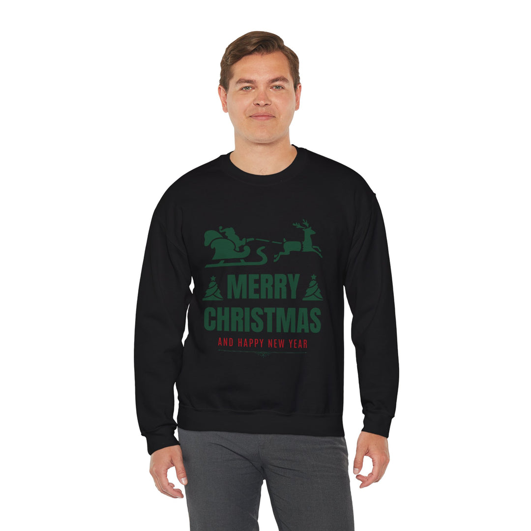 Christmas Sweatshirt - 'Merry Christmas and Happy New Year' Santa Sleigh Crewneck