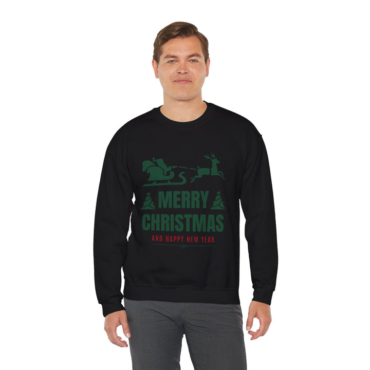 Christmas Sweatshirt - 'Merry Christmas and Happy New Year' Santa Sleigh Crewneck