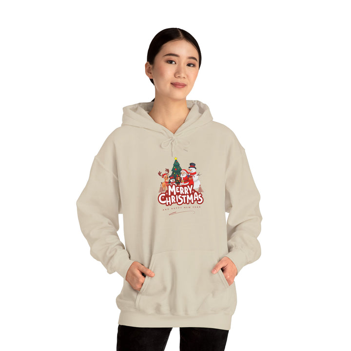 Christmas Crew Hoodie - 'Merry Christmas' Santa & Snowman Holiday Sweatshirt