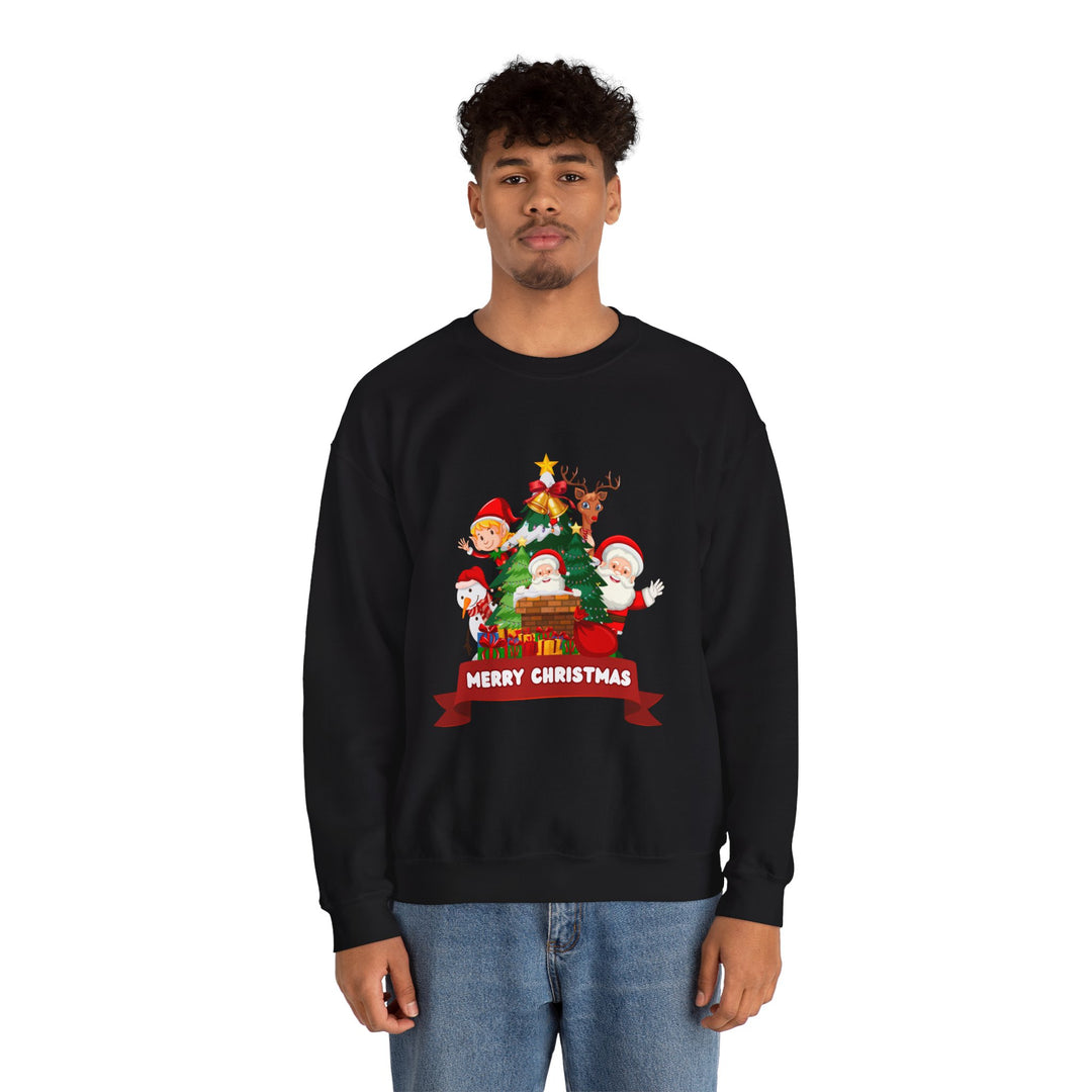 Christmas Crewneck Sweatshirt – Cute Santa & Elves "Merry Christmas" Holiday Pullover