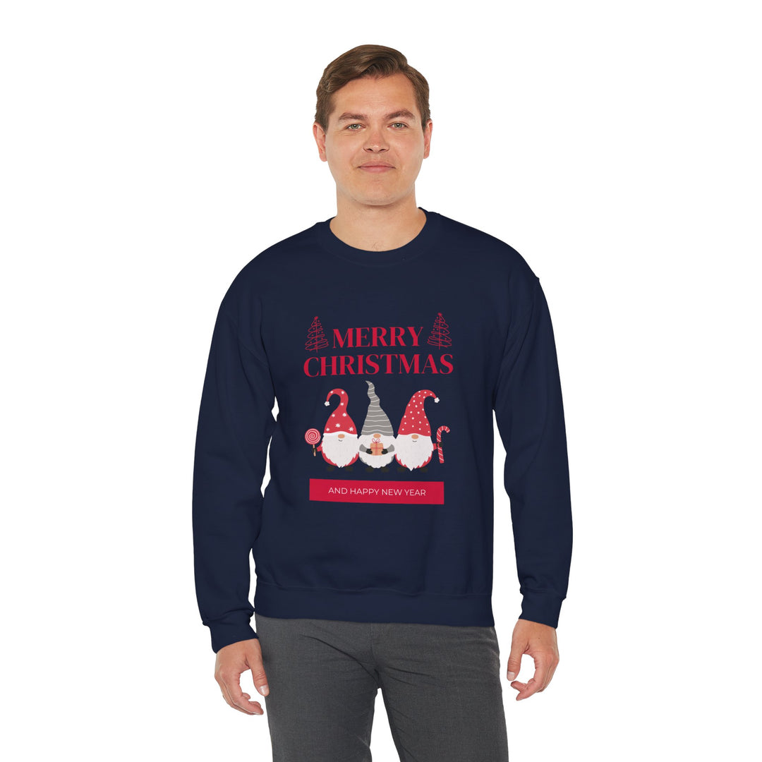 Christmas Gnome Crewneck Sweatshirt - "Merry Christmas and Happy New Year" Holiday Sweatshirt