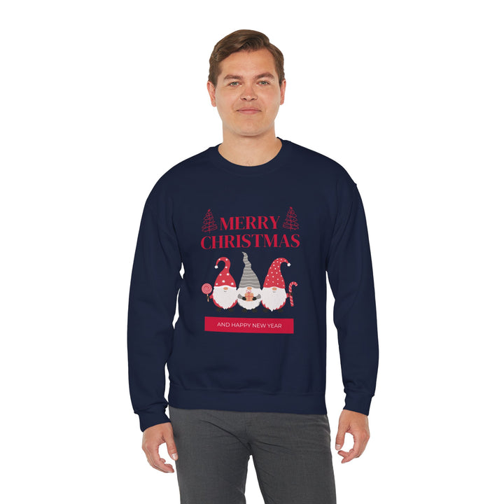 Christmas Gnome Crewneck Sweatshirt - "Merry Christmas and Happy New Year" Holiday Sweatshirt