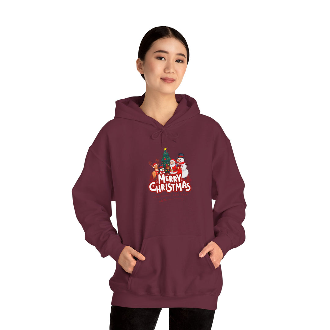 Christmas Crew Hoodie - 'Merry Christmas' Santa & Snowman Holiday Sweatshirt