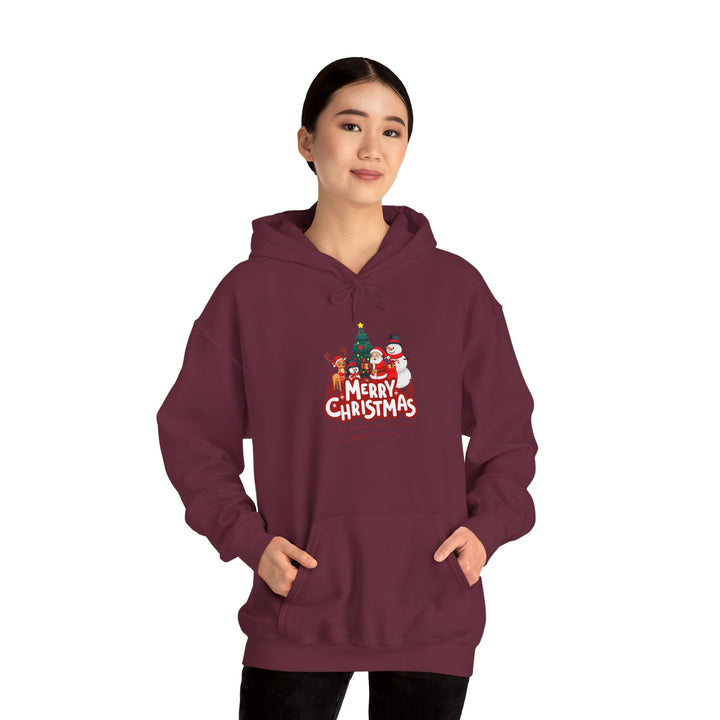 Christmas Crew Hoodie - 'Merry Christmas' Santa & Snowman Holiday Sweatshirt
