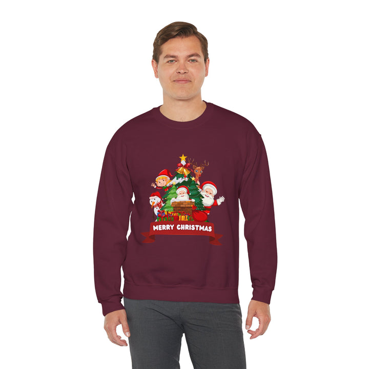 Christmas Crewneck Sweatshirt – Cute Santa & Elves "Merry Christmas" Holiday Pullover