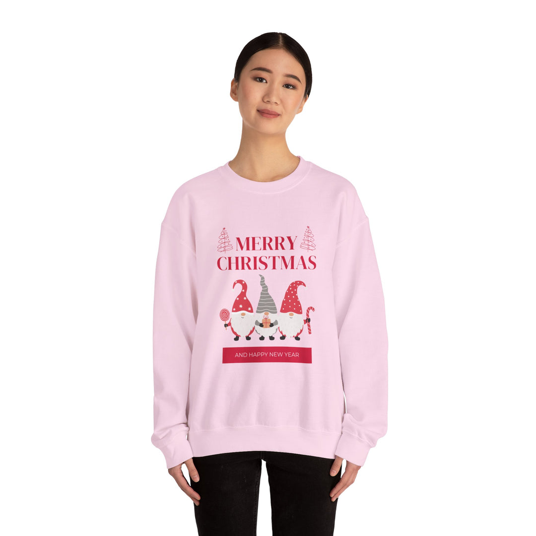 Christmas Gnome Crewneck Sweatshirt - "Merry Christmas and Happy New Year" Holiday Sweatshirt