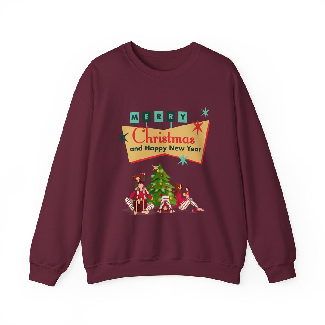 Christmas Crewneck Sweatshirt - "Merry Christmas and Happy New Year" Retro Holiday Design