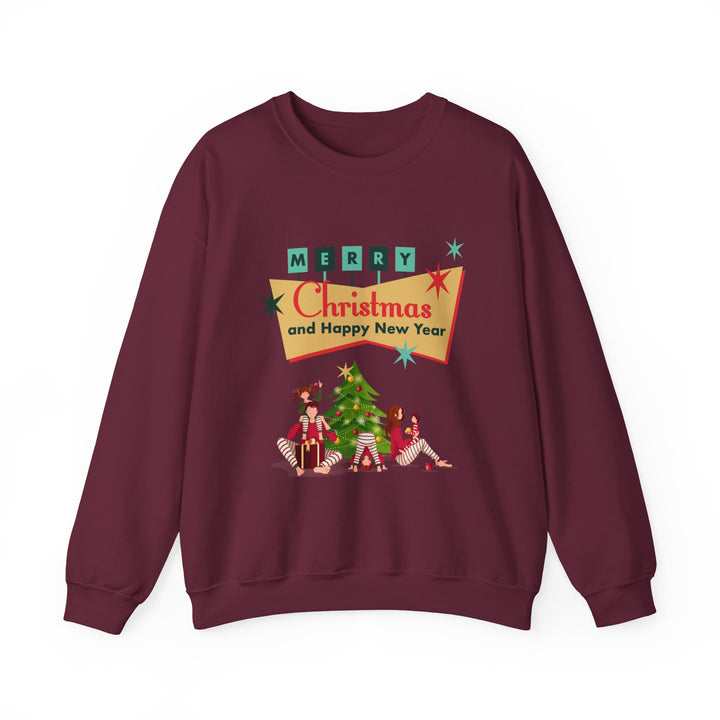 Christmas Crewneck Sweatshirt - "Merry Christmas and Happy New Year" Retro Holiday Design