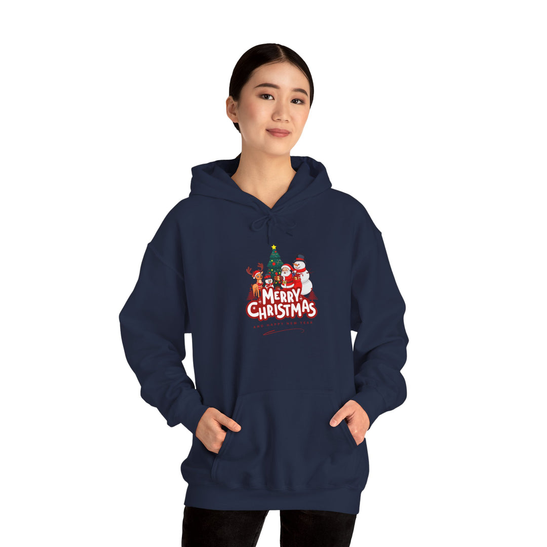 Christmas Crew Hoodie - 'Merry Christmas' Santa & Snowman Holiday Sweatshirt