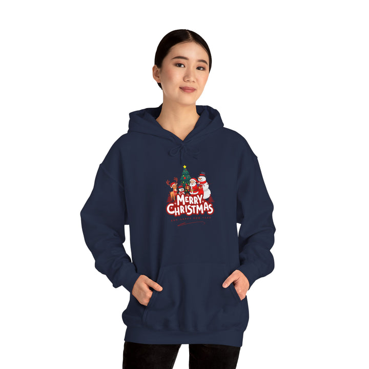 Christmas Crew Hoodie - 'Merry Christmas' Santa & Snowman Holiday Sweatshirt