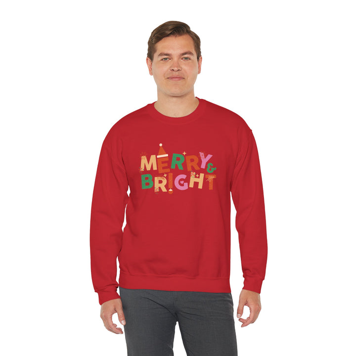 Merry & Bright Crewneck Sweatshirt — Colorful Holiday Christmas Sweater