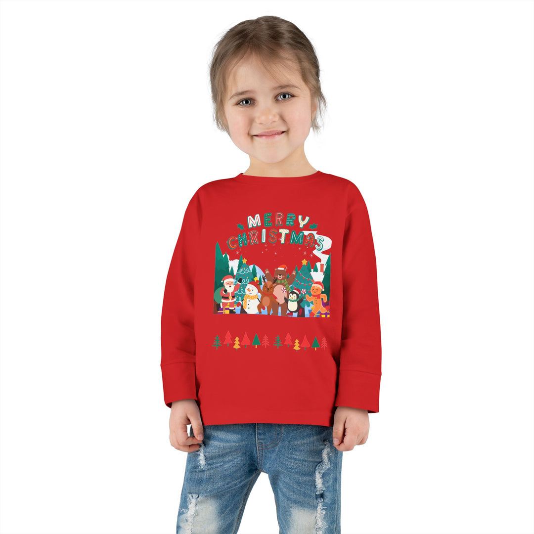 Merry Christmas Toddler Long Sleeve Tee — Cute Holiday Animal Friends