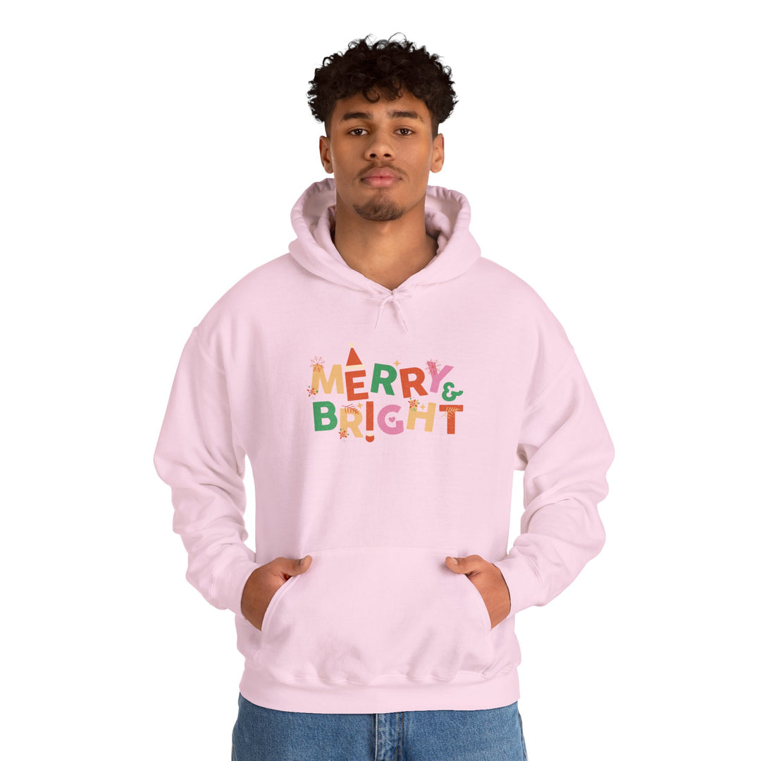 Merry & Bright Holiday Hoodie — Colorful Christmas Graphic Sweatshirt