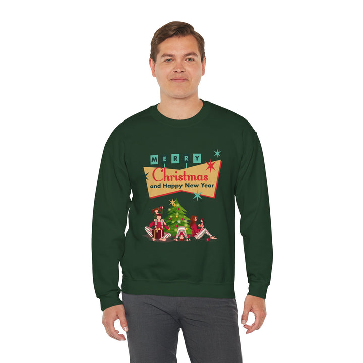 Christmas Crewneck Sweatshirt - "Merry Christmas and Happy New Year" Retro Holiday Design