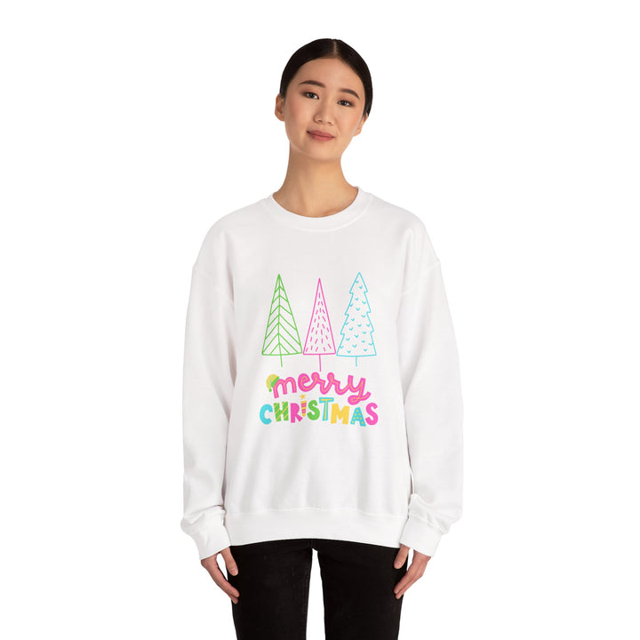 Christmas Crewneck Sweatshirt — Pastel 'Merry Christmas' Trees