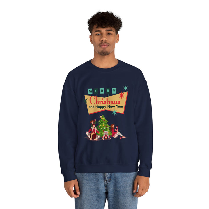 Christmas Crewneck Sweatshirt - "Merry Christmas and Happy New Year" Retro Holiday Design