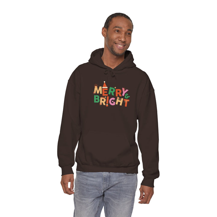 Merry & Bright Holiday Hoodie — Colorful Christmas Graphic Sweatshirt
