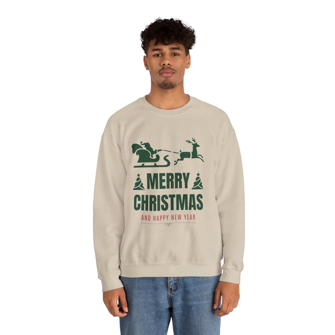 Christmas Sweatshirt - 'Merry Christmas and Happy New Year' Santa Sleigh Crewneck