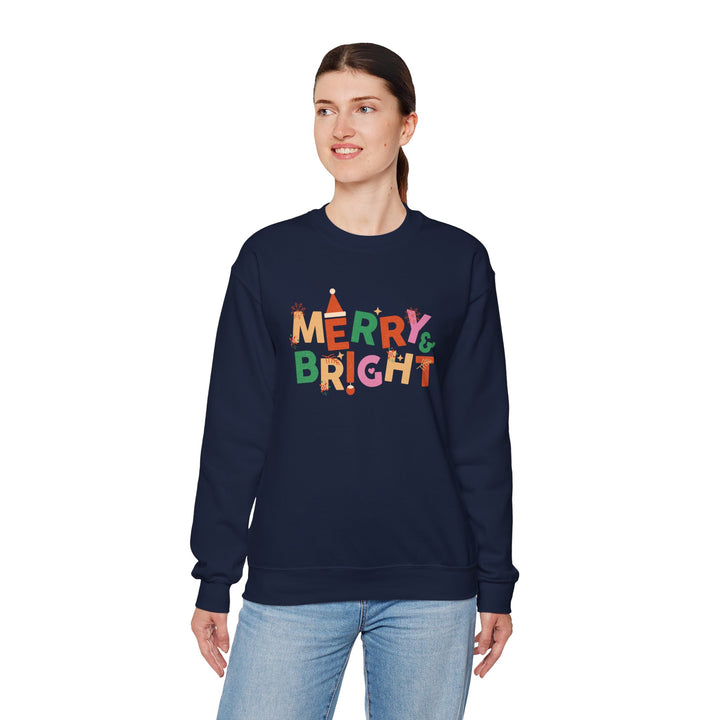 Merry & Bright Crewneck Sweatshirt — Colorful Holiday Christmas Sweater