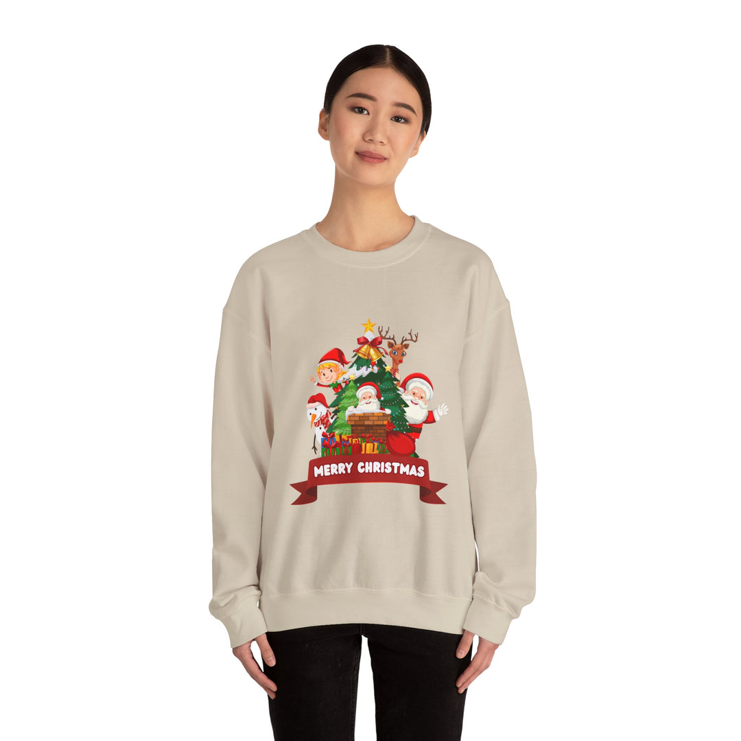 Christmas Crewneck Sweatshirt – Cute Santa & Elves "Merry Christmas" Holiday Pullover